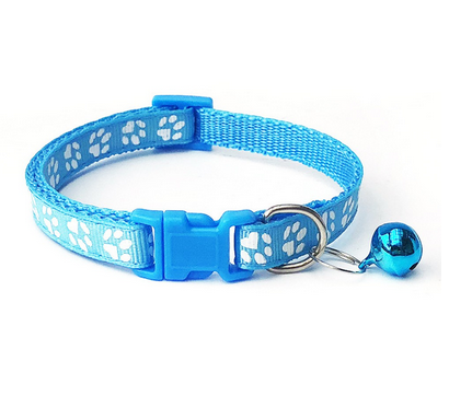 Pet Coleira De Cachorro E Gato Ajustável Coleira Ajustável Com Estampa De Pegadas Com Sino Para Gatos E Cães Azul Claro