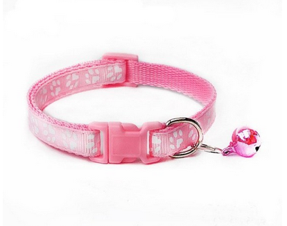 Pet Coleira De Cachorro E Gato Ajustável Coleira Ajustável Com Estampa De Pegadas Com Sino Para Gatos E Cães Rosa Bebe